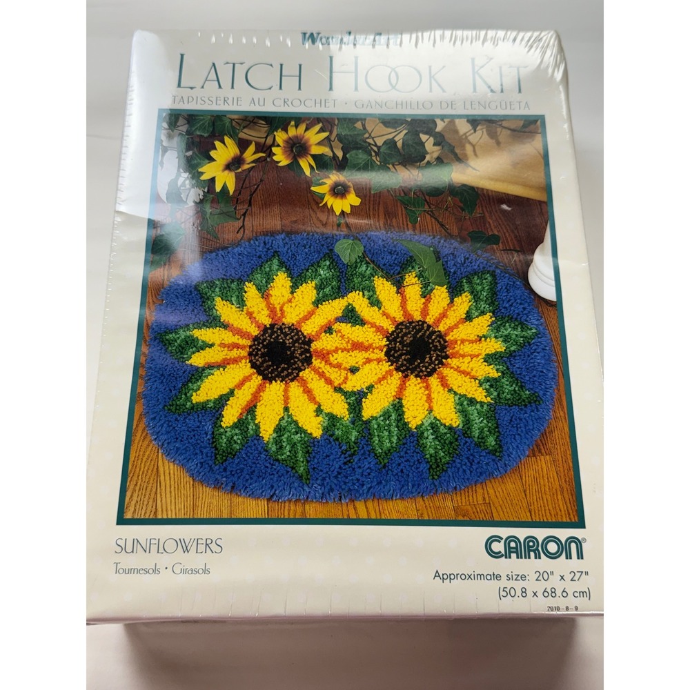 Vintage Caron WonderArt Sunflowers Latch Hook Kit Model #4274 20"x27"